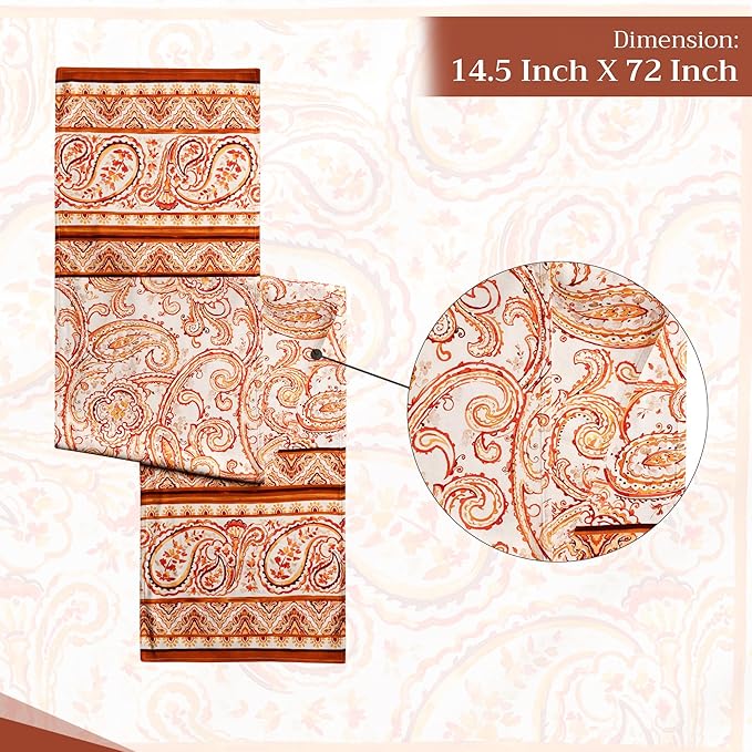 Maison d' Hermine Table Runner 100% Cotton Double Layer Table Runners 72 inches Long for Thanksgiving Christmas Decorations Home Kitchen Dining Party Wedding (Palatial Paisley, 14.5" x 72")