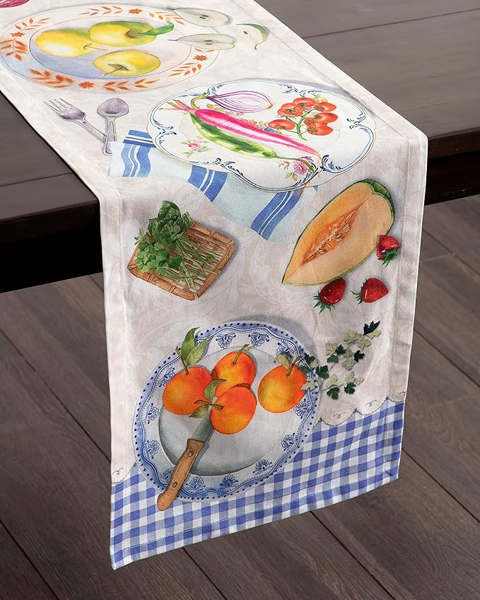 Maison d' Hermine Table Runner 100% Cotton Single Layer Table Runners 72 inches Long Decorative for Home Kitchen Dining Party Baby Shower Wedding Bridal Shower Spring Summer (Gourmand, 14.50" x 72")
