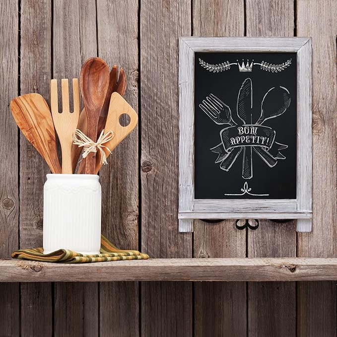 HBCY Creations Rustic Whitewash Tabletop Chalkboard Sign / Hanging Magnetic Wall Chalkboard / Small Countertop Easel / Kitchen Memo Board, 9.5" x 14", for Weddings, Birthdays, Baby Announcements