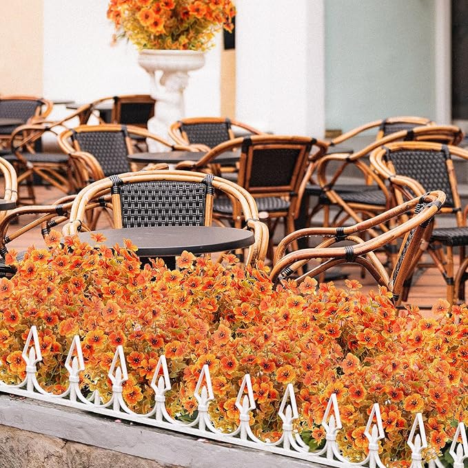 12 Bundles Artificial Fall Flowers Fake Plastic Plants Indoor Outside Hanging Planter No Fade Faux Autumn Plants Thanksgiving Home Garden Fireplace Décor (Fall with Flowers)