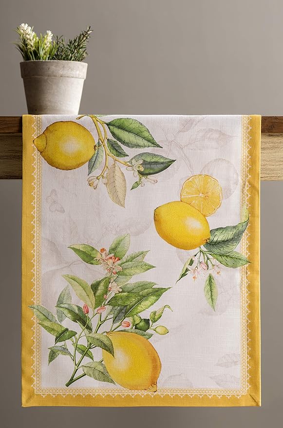 Maison d' Hermine Table Runner 100% Cotton Single Layer Table Runners 108 inches Long Decorative for Home Kitchen Dining Party Wedding Bridal Shower Spring Summer (Limoncello, 14.50" x 108")