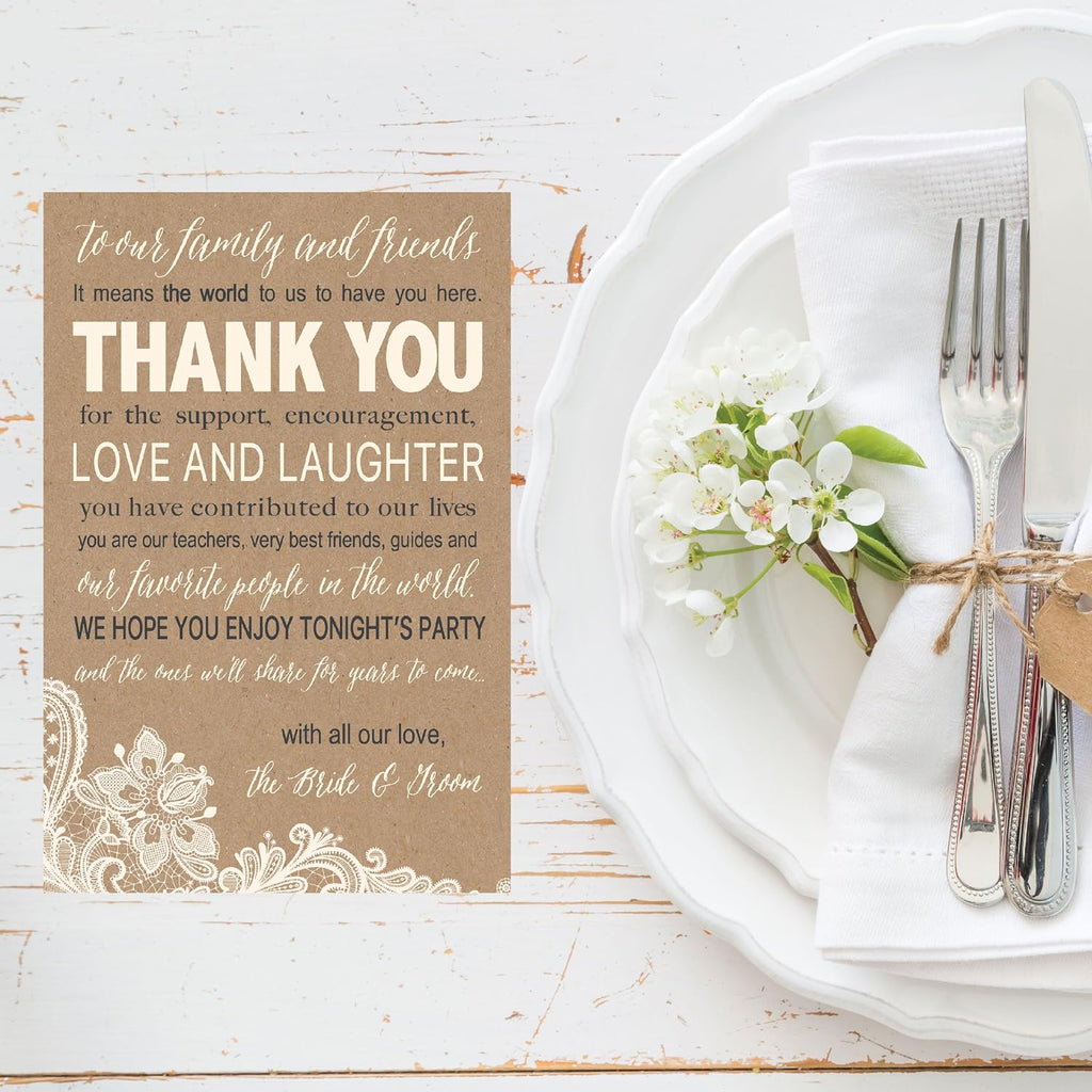 Hadley Designs 50 Wedding Kraft Thank You Place Cards, Favors For Family & Guests