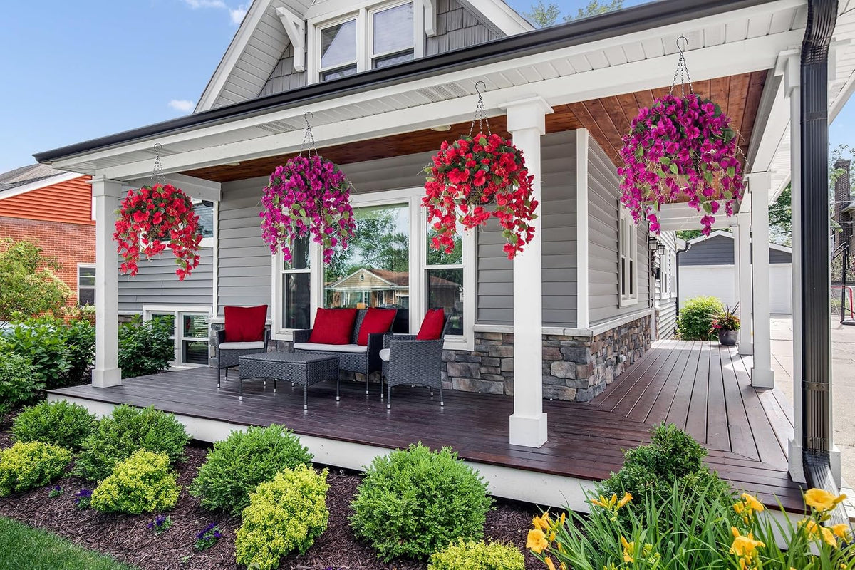 artificial fake hanging hibiscus flowers plants baskets for, close-up detail