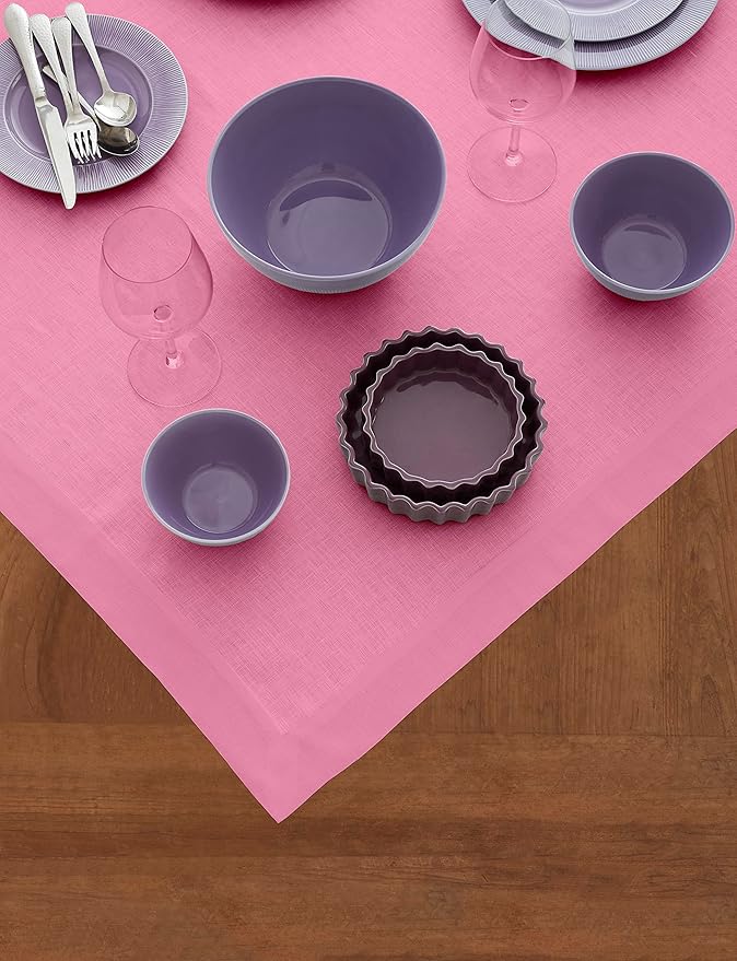 Solino Home Linen Square Tablecloth 52 x 52 Inch - 100% Pure Linen Flamingo Pink Table Throw - Fete, Machine Washable Table Cloth for Halloween