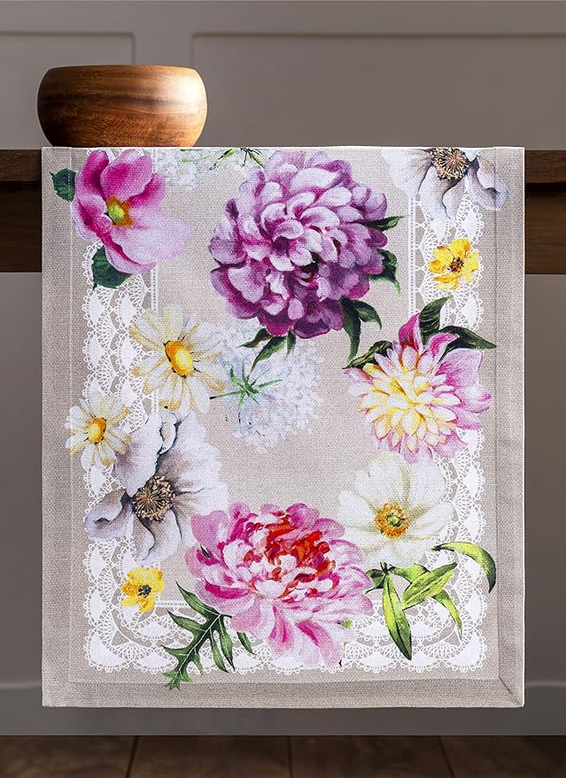 Maison d' Hermine Table Runner 100% Cotton Single Layer Table Runners 108 inches Long Decorative for Home Kitchen Dining Party Baby Shower Wedding Bridal Shower Spring Summer (Pivoine, 14.50" x 108")