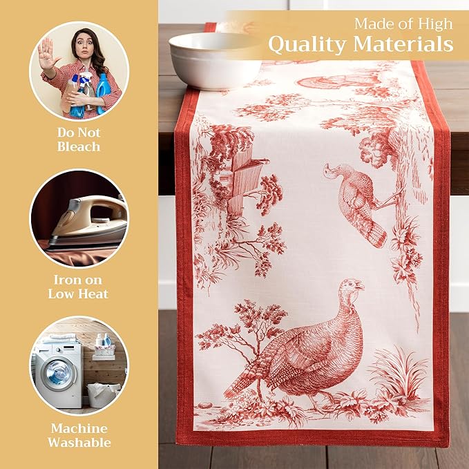 Maison d' Hermine Table Runner 100% Cotton Double Layer Table Runners 72 inches Long for Thanksgiving Christmas Decorations Home Kitchen Dining Party Wedding (Holy Jouy - Red, 14.5" x 72")