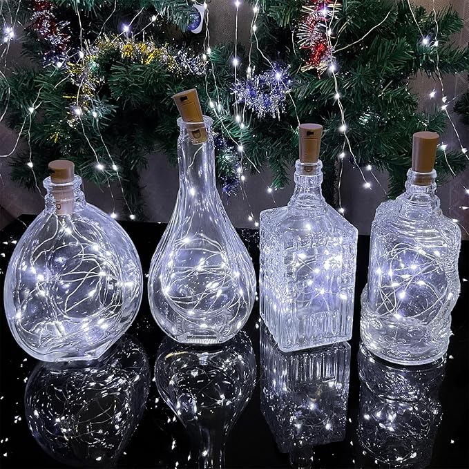 Wine Bottle Lights with Cork, 20 LEDs 6.6 Feet Silver Wire Cork Bottle Lights,Fairy Mini String Lights,for DIY Jar Halloween,Christmas,Party,Decor,Wedding Listing (10 Pack, Cool White)