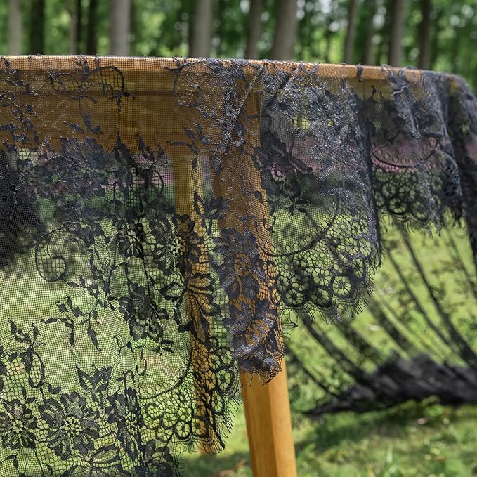 TINWIN Rectangle Lace Tablecloth 60x120 Inch Black Vintage Runner Eyelash Fabric for Kitchen Dining Picnic Table Wedding Decor for Home Decoration Tea Party Decor-4