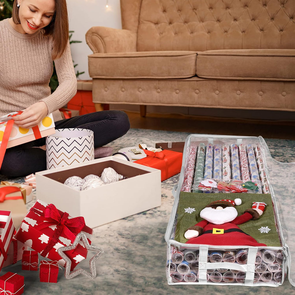 ProPik Wrapping Paper Storage Containers | Gift Wrap Organizer Under Bed 41”x14”x6” Fits 18-24 Rolls Fit Up to 40” Long Roll Wrap Storage Box Holder for Ribbon Bows and Accessories 2 Pack (White)