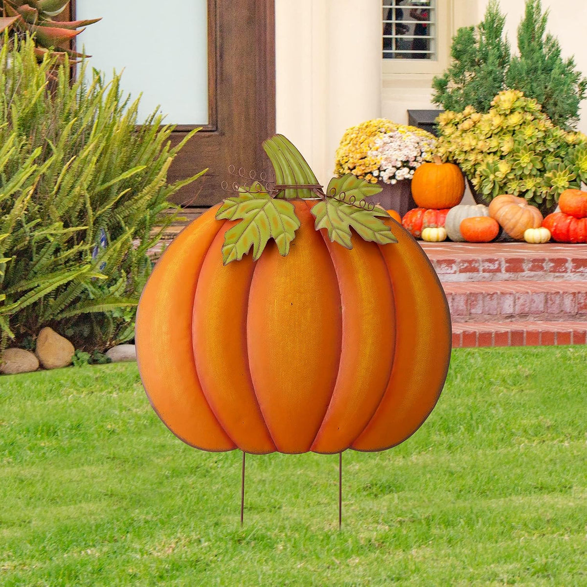 Glitzhome 37.5"H Fall Decorative Yard Signs with Stakes, Oversized Metal...