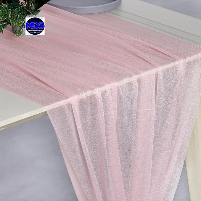 MDS 2 Pack 10ft Chiffon Table Runner 29 x 120 Inches Sheer Wedding Runner Romantic Rustic Table Runner for Wedding Decorations, Birthday Parties, Bridal Shower Party Arch Decor - Blush Pink