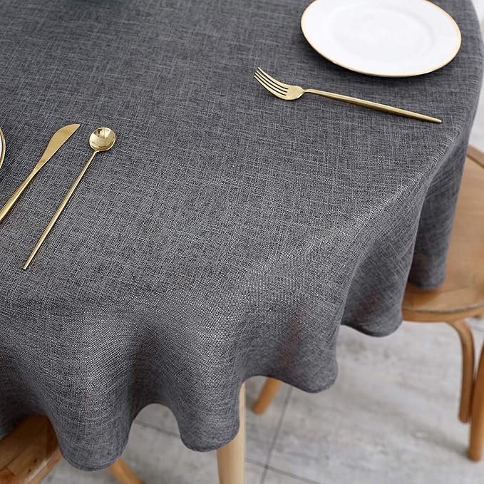 maxmill Flaxy Faux Linen Tablecloth with 2-Tone Slubby Texture Wrinkle Resistant Anti-Shrink Soft Table Cloth for Kitchen Dining Restaurant Tabletop for Event Holiday Dinner Round 70 Inch Charcoal