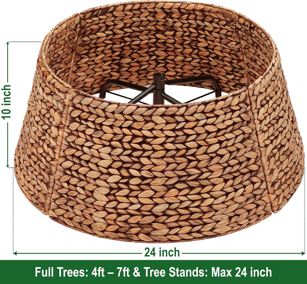 cenboss rattan christmas tree collar, brown wash, 24 shown in use