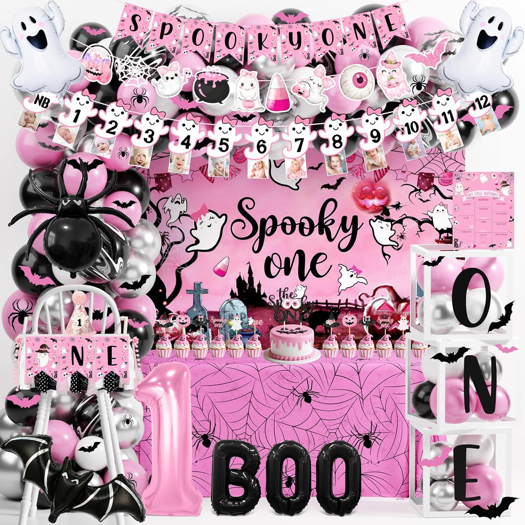 pink spooky one birthday decorations girl halloween 1st, main product view