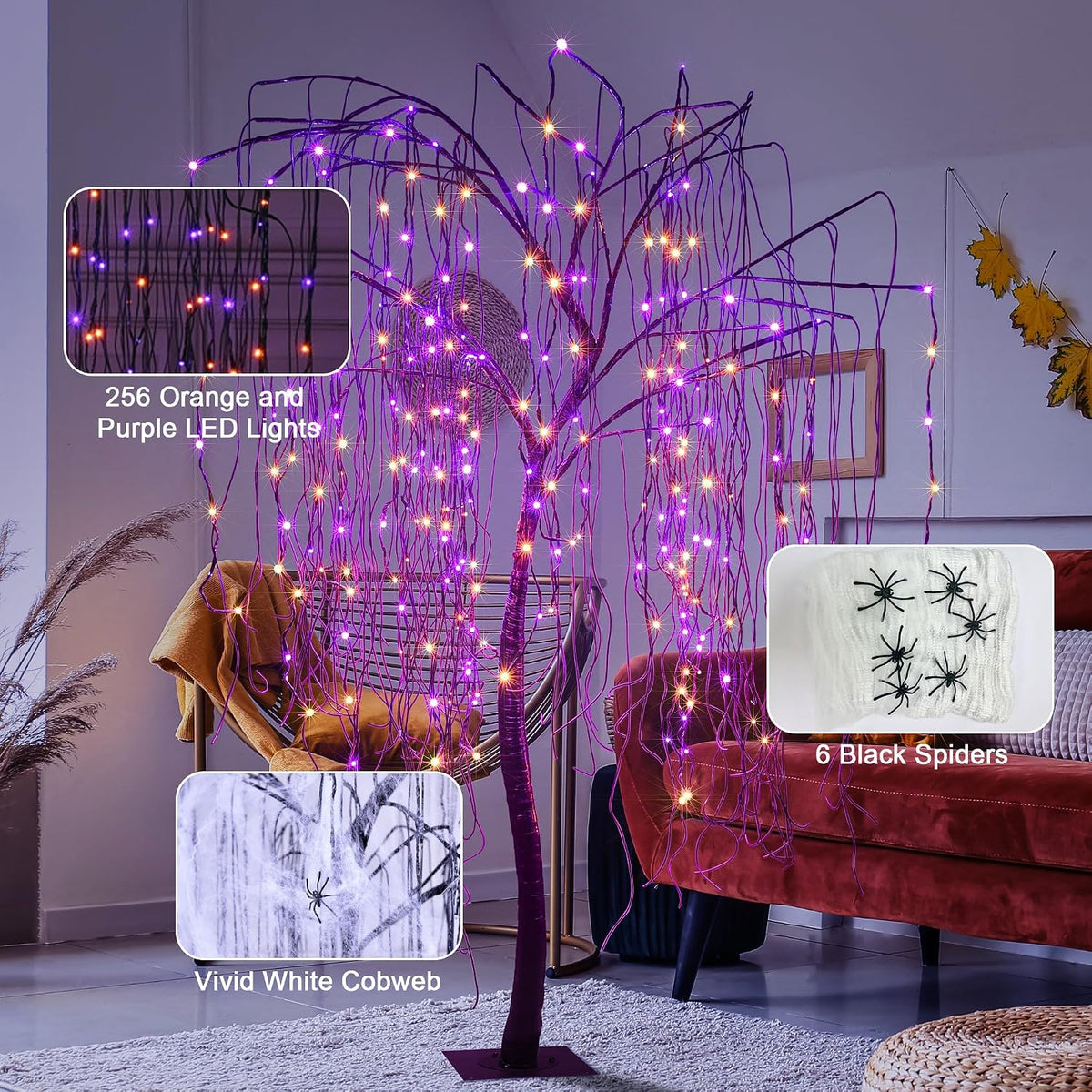 7 ft halloween lighted willow tree 256 led, view 9