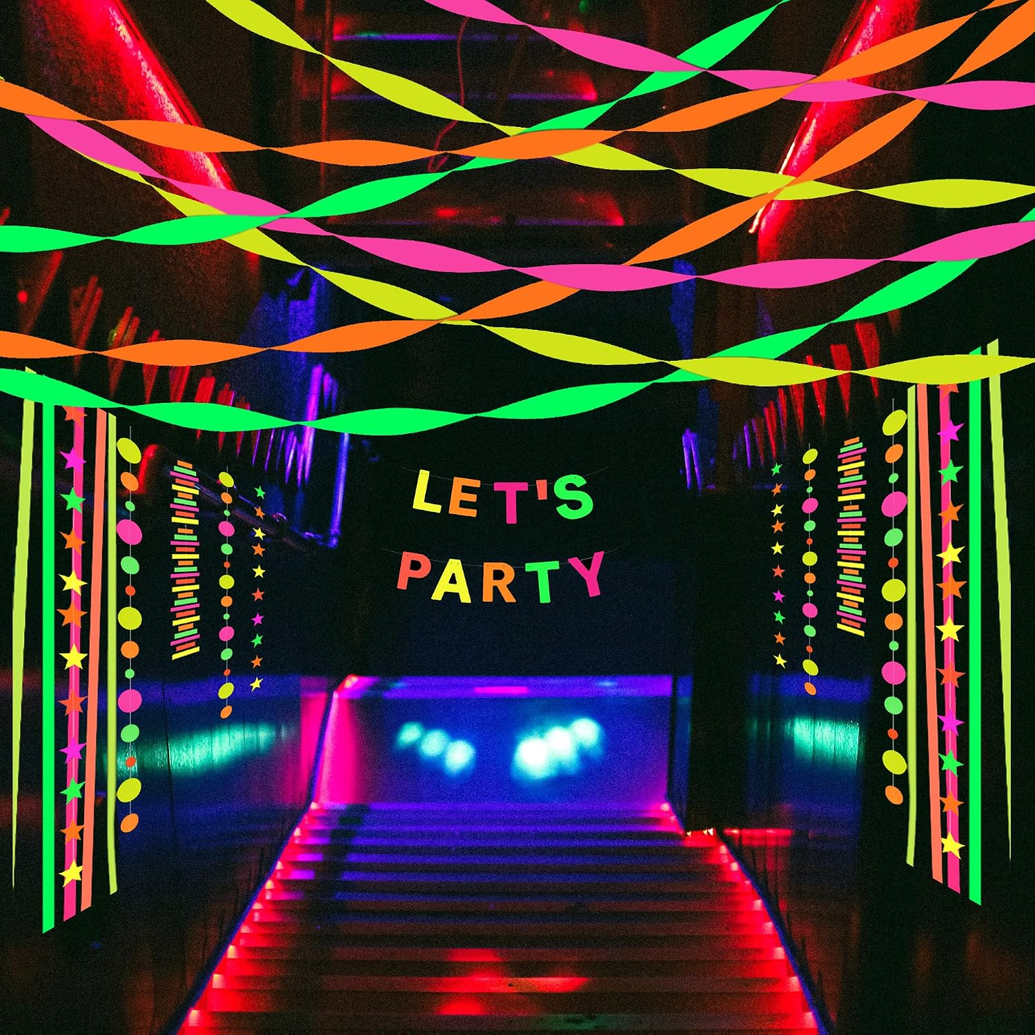 656feet Glow in The Dark Party Supplies Neon Streamers Black Light Party Decorations, 8 Rolls Glow Crepe Paper Streamer Reactive Fluorescent Blacklight Party Supplies for Neon Party, Birthday