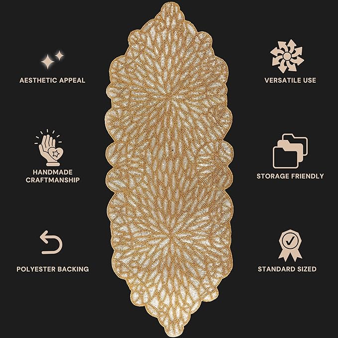 Metallic Bead Table Runner 13x36 Inches - Glass Beaded & Polyester Handcrafted Nautical Decor for Weddings, Christmas & Home Gatherings - Stain Resistant Dining Décor Accent (Gold) - CLEENTABLE