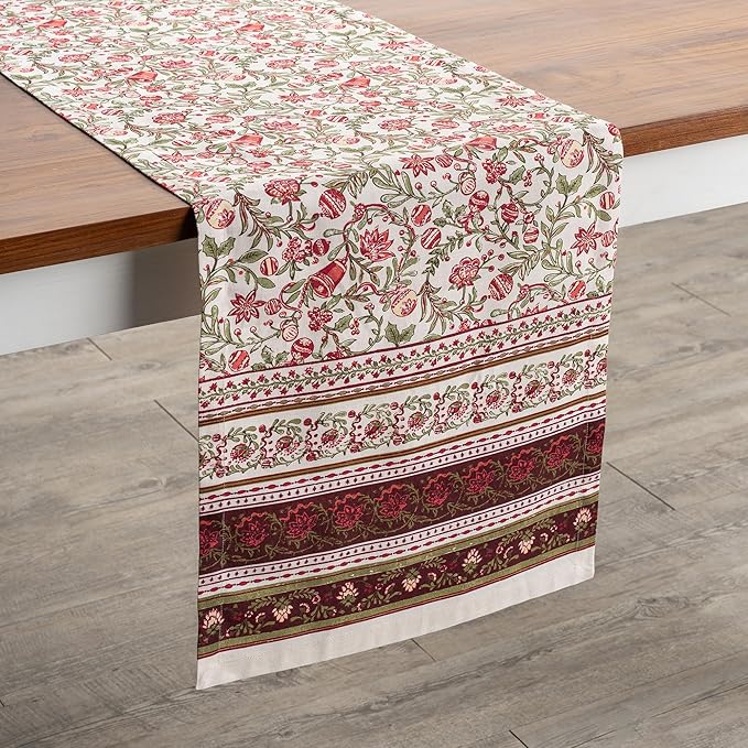 Maison d' Hermine Table Runner 100% Cotton Double Layer Table Runners 108 inches Long for Thanksgiving Christmas Decorations Home Kitchen Dining Party Wedding (Reveillon Au Jardin, 14.5" x 108")