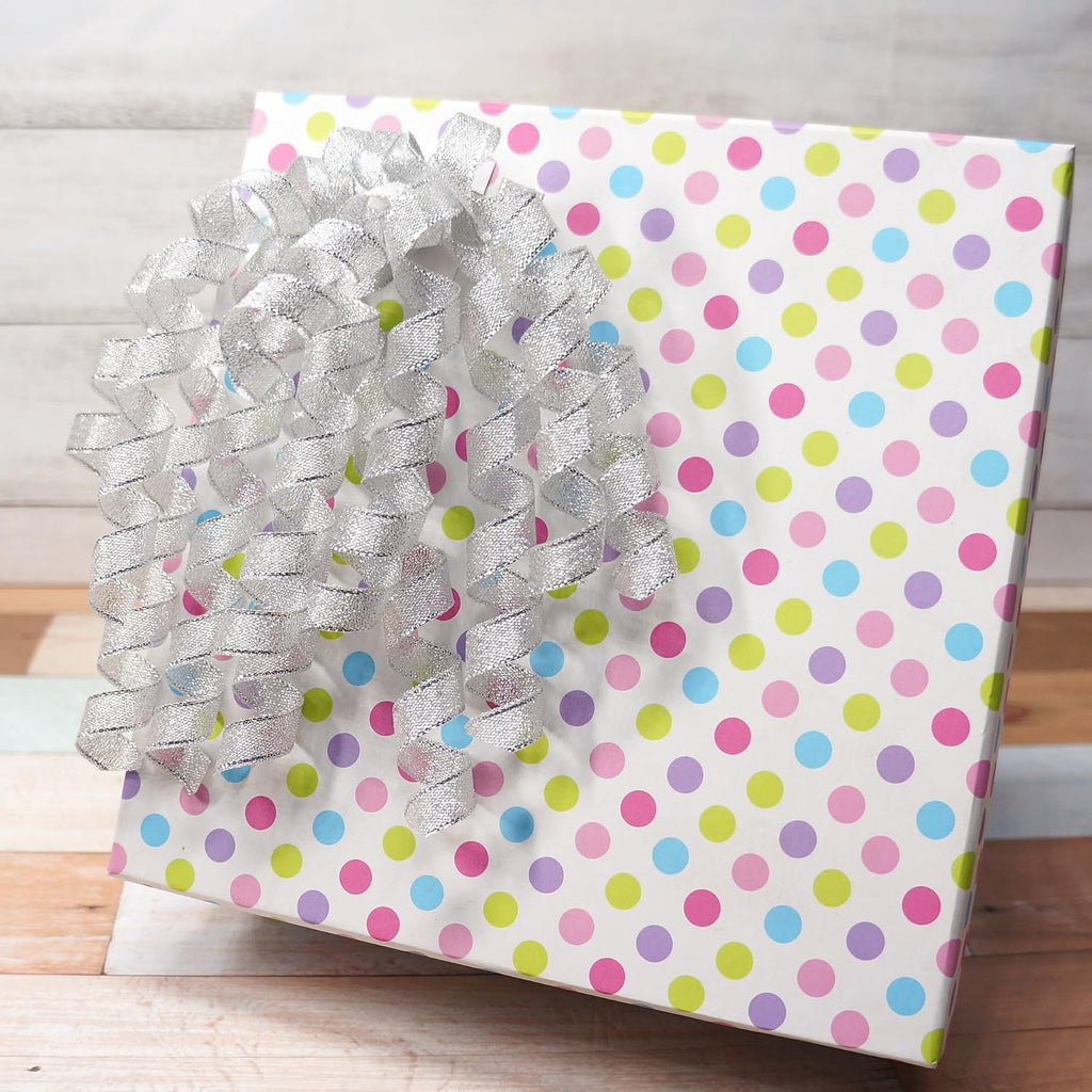 Silver Metallic Curly Ribbon Bow 6" Long x 6 Counts Gift Wrapping Pre-Tied Self-Adhesive Tab for Birthday Present Box Wine Bottle Baby Shower Party Christmas Hanukah