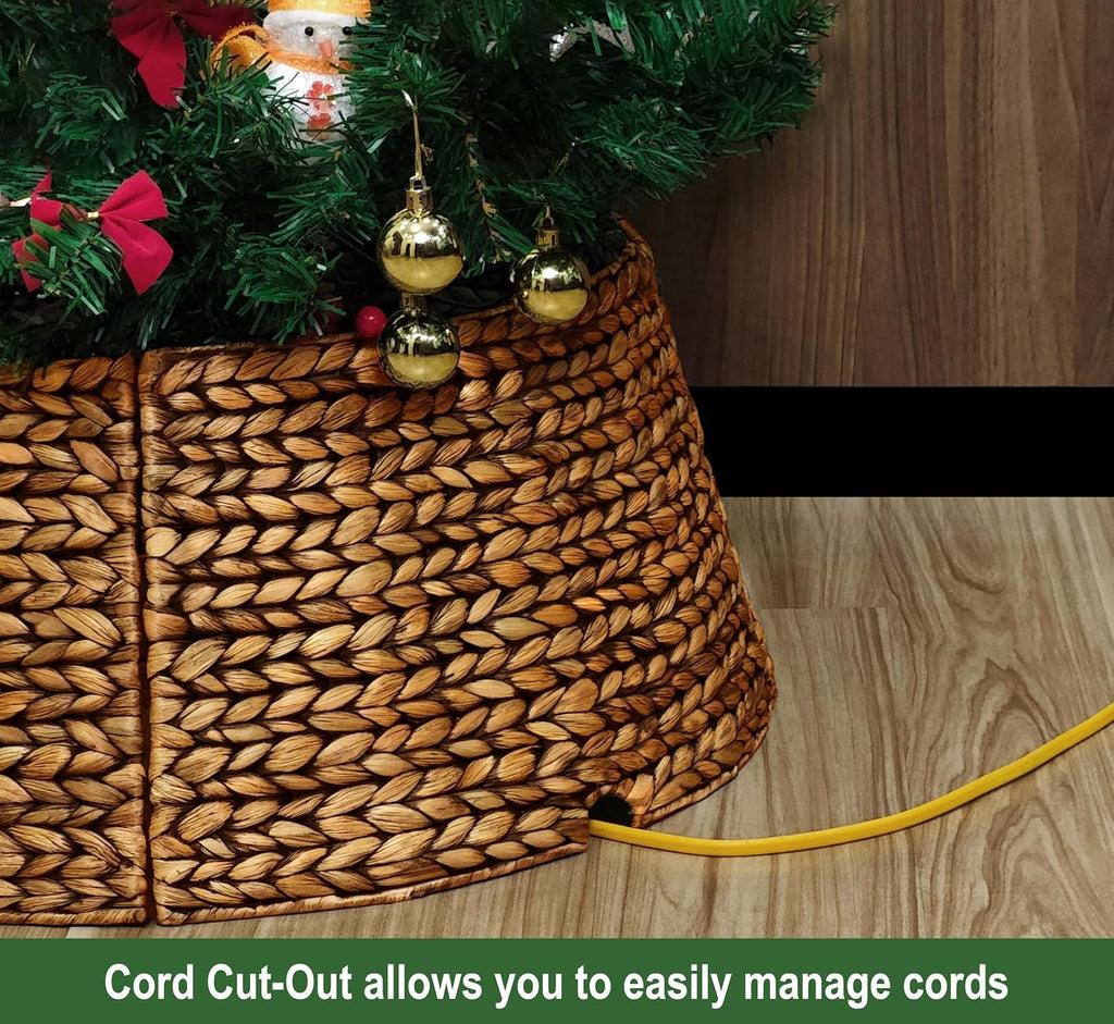 CENBOSS Rattan Christmas Tree Collar, Brown Wash, 42 inch | Easy to Assemble & Store