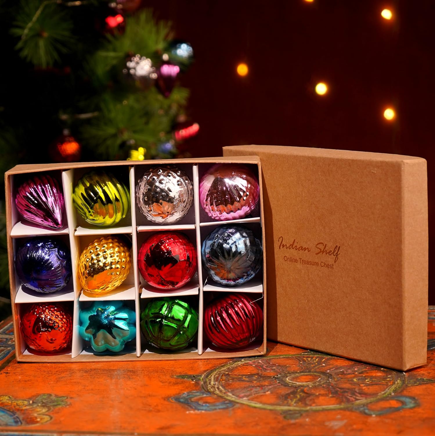 IndianShelf 12 Vintage Christmas Ornaments Multi Glass Christmas Balls Unique Large Ornaments for Christmas Tree, Halloween, New Year, Valentine Day, Holidays, Event & Wedding Party Decor- 2 Inch