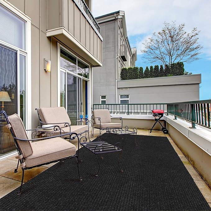 Ottomanson 3'11" x 30' Hallway Runner with Scraper Pile - Extra Durable Non-Slip Rug Mat for Indoor & Outdoor Use - Ideal for Kitchen, Entryway & Garage - High-Traffic Carpet, Black