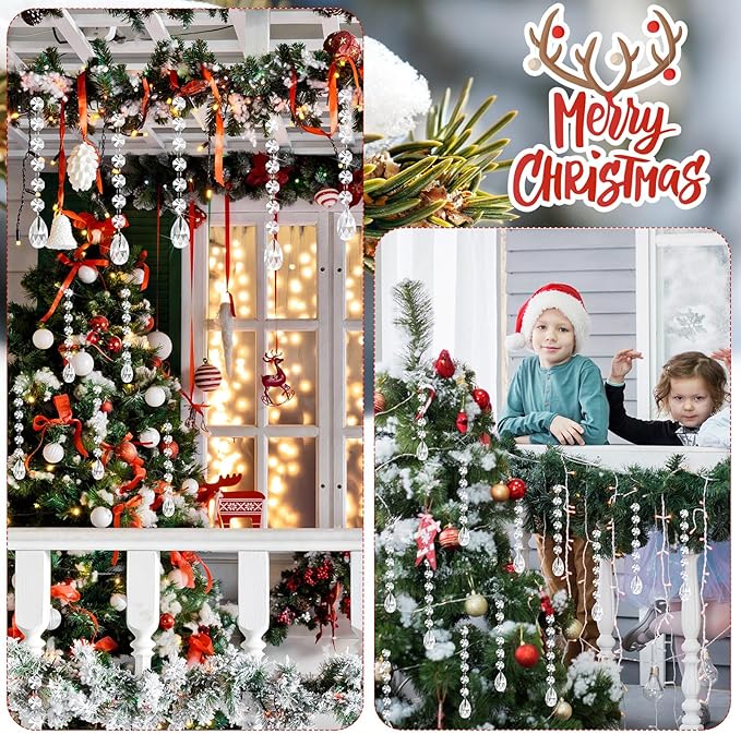Nuenen 100 Pcs Acrylic Hanging Crystals for Centerpieces Chandelier Clear Crystal Garland Strands Ornament Acrylic Clear Beads Prisms Pendant for Christmas Tree Window Home Decoration(Teardrop)