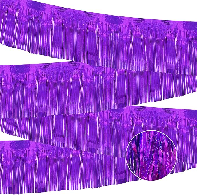 4 Pack 10 Feet Glitter Purple Parade Float Decorations for Trailer Car, Glitter Foil Fringe Metallic Tinsel Streamers Banner Garland for Graduation Homecoming Birthday Party (Glitter-Purple)