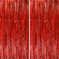 2 Pack Red Foil Fringe Backdrop Curtains, Tinsel Streamers Birthday Party Decorations, Fringe Backdrop for Graduation, Baby Shower, Gender Reveal, Disco Party