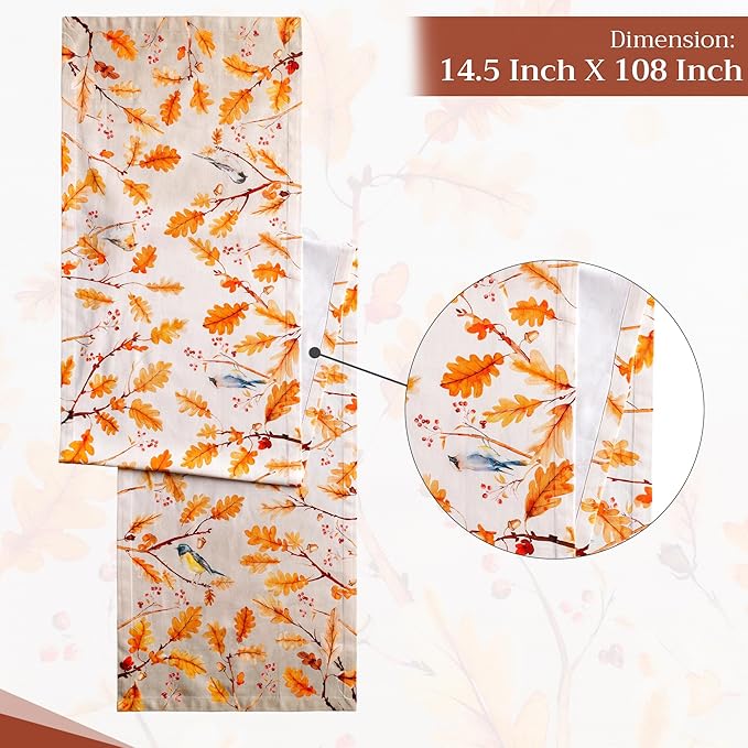 Maison d' Hermine Table Runner 100% Cotton Single Layer Table Runners 108 inches Long for Thanksgiving Christmas Decorations Home Kitchen Dining Party Wedding (Oak Leaves, 14.5" x 108")