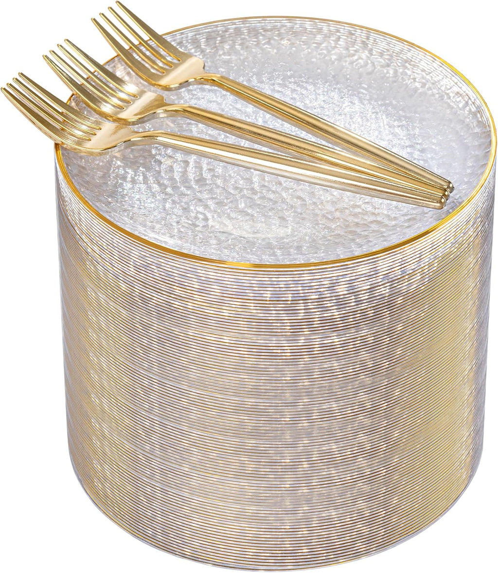 rubtlamp 200 pcs clear gold dessert plates with, main product view