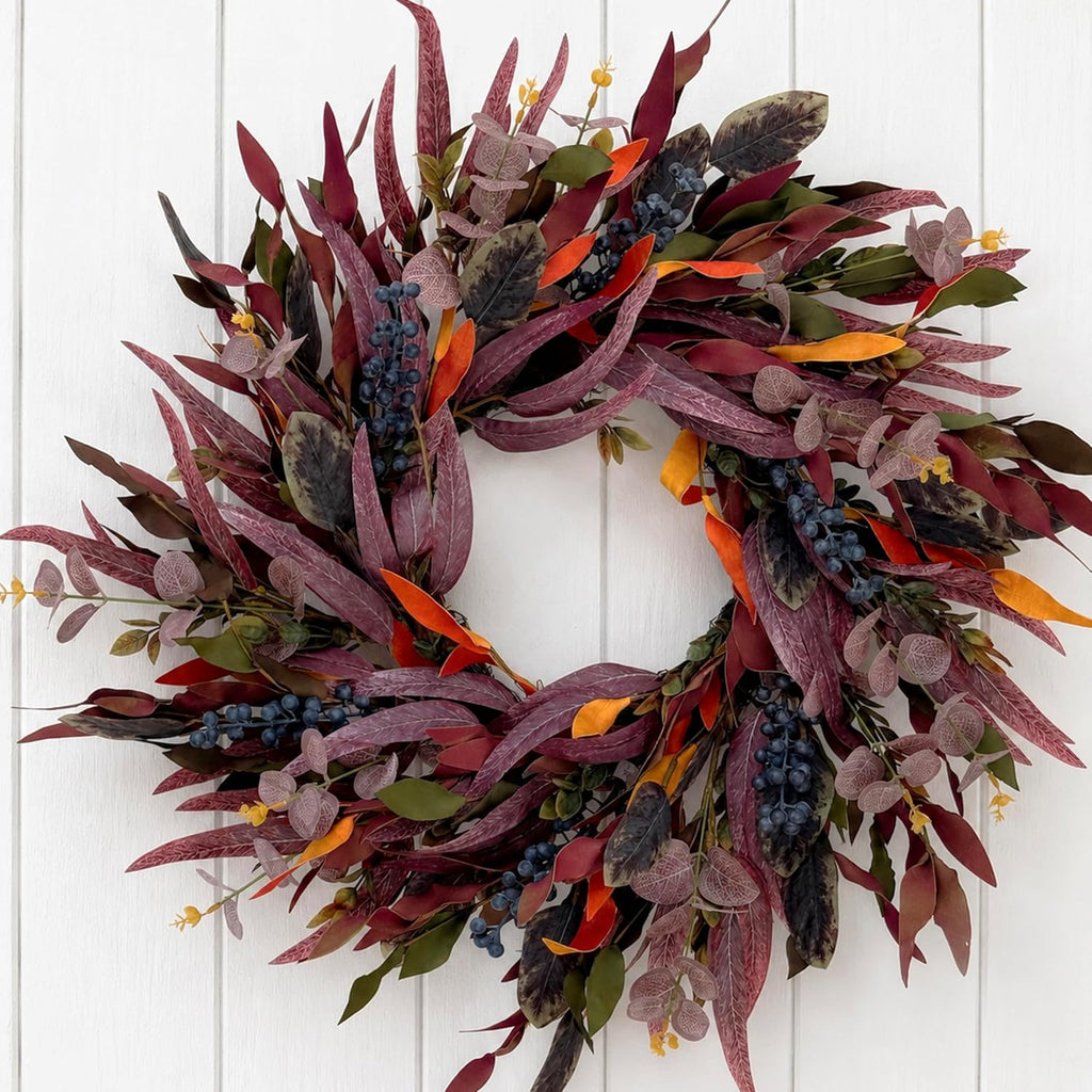 26 inch fall wreaths for front door, eucalyptus on a desk or shelf