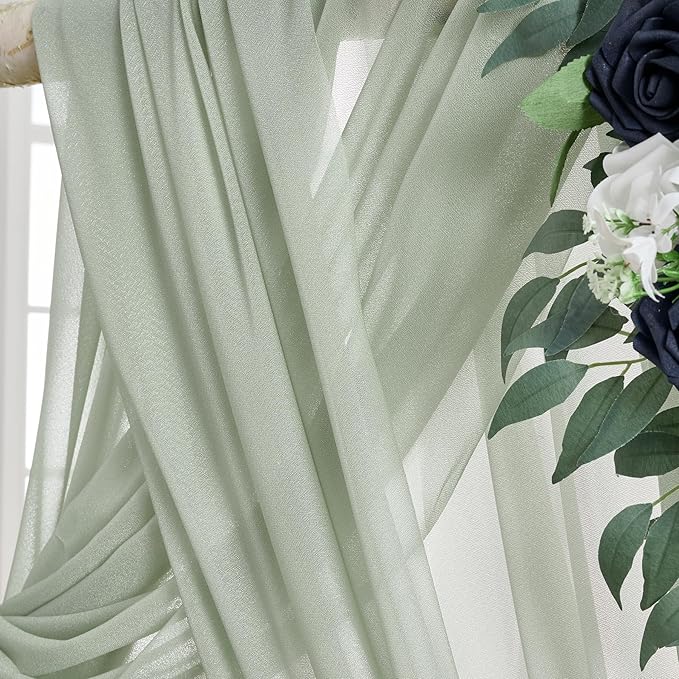 Sage Arch Drapes for Wedding Arch Draping Fabric Sheer Backdrop Curtain for Ceremony Bridal Party Decor 19Ft Length x 28" Width 4 Panels