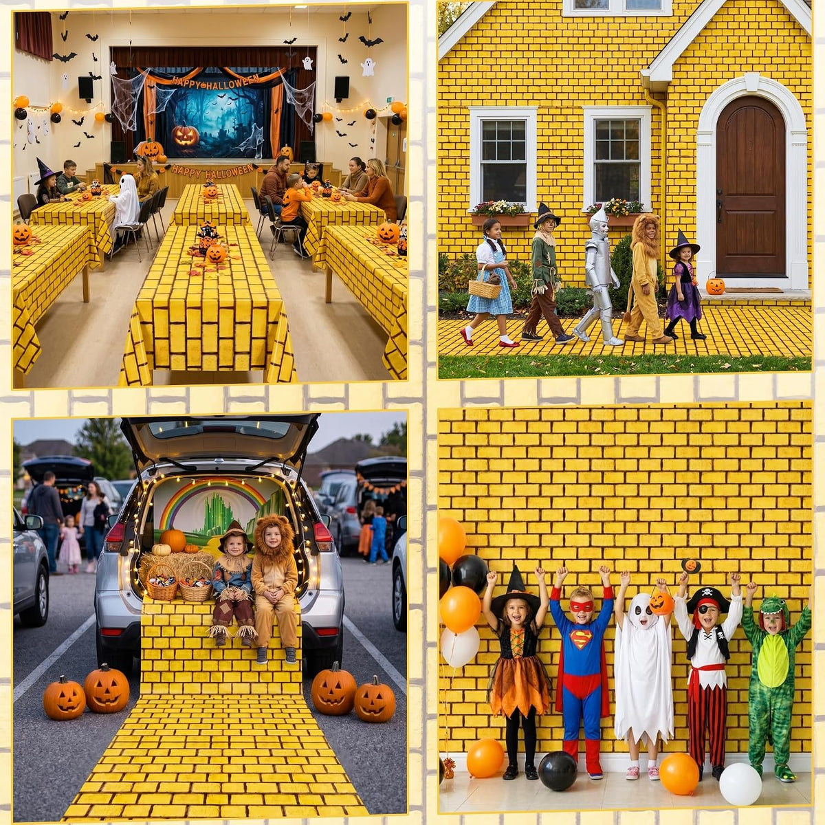 100FT x 54IN Halloween Yellow Brick Tablecloth Roll with Slide Cutter Box