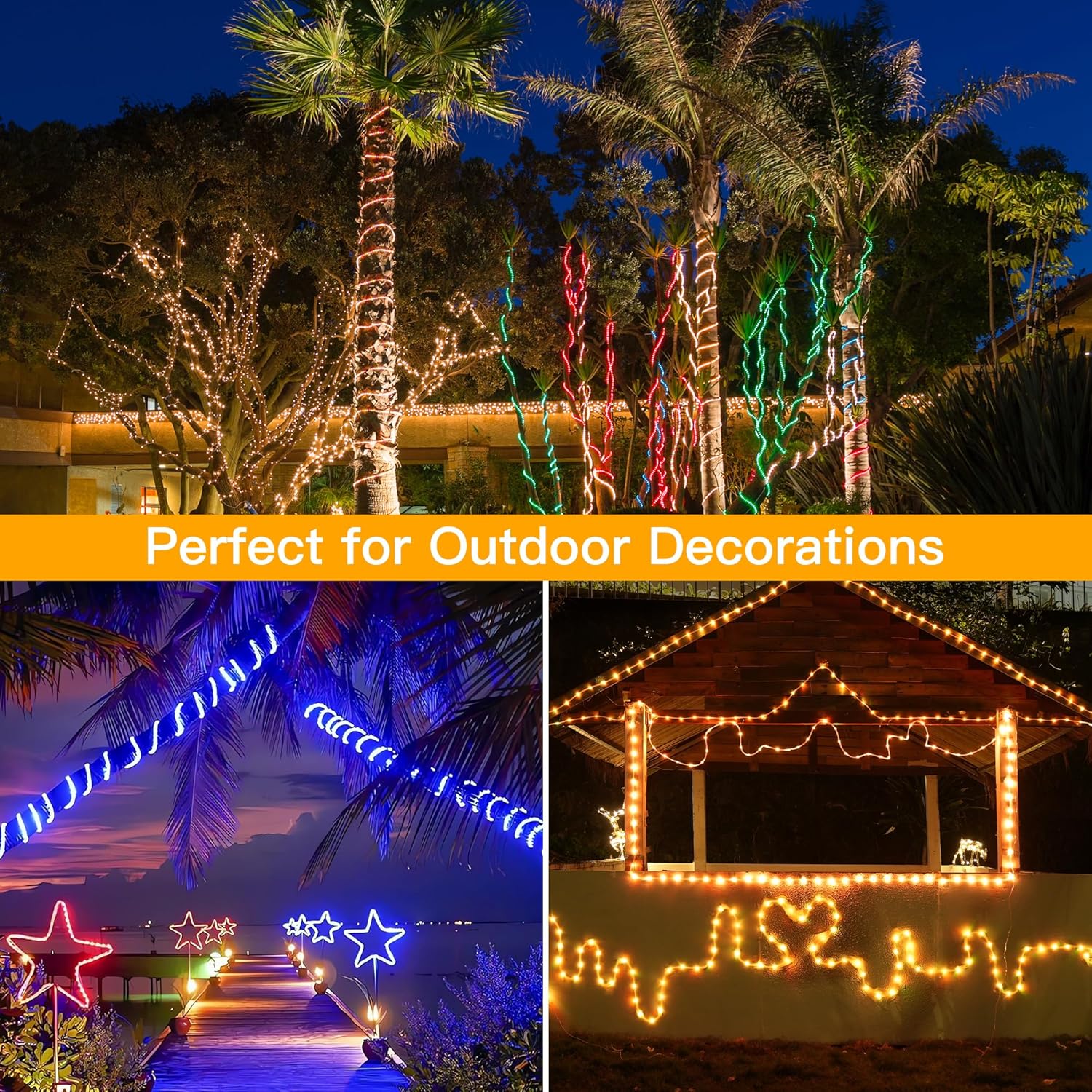 Ollny Rope Lights Outdoor Color Changing, 66FT 200 LED Waterproof Plug in Christmas Lights with Remote, 16 Colors Twinkle Outdoor String Lights for Outside Indoor Party Easter Holiday Decorations