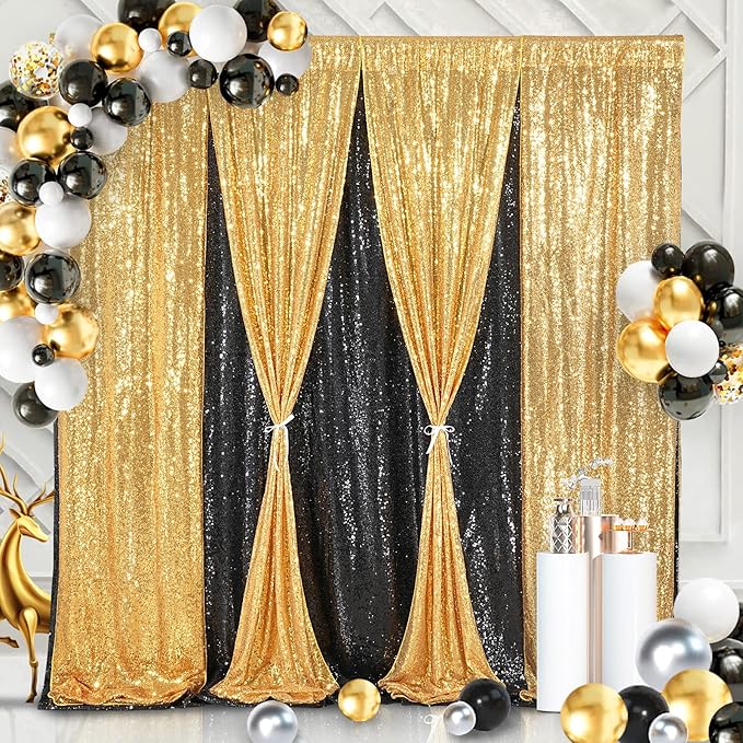 8ft x 8ft Gold Sequin Backdrop Curtain Glitter Photo Booth Backdrop for Wedding Birthday Baby Shower Event Decor