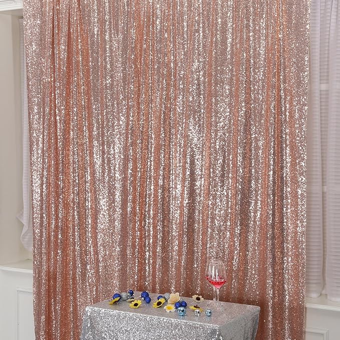 Poise3EHome Sequin Backdrop Curtain, 10Ft x 10Ft Rose Gold Glitter Photography Background Curtains, Sequence Xmas Thanksgiving Backdrop Drapes Decor