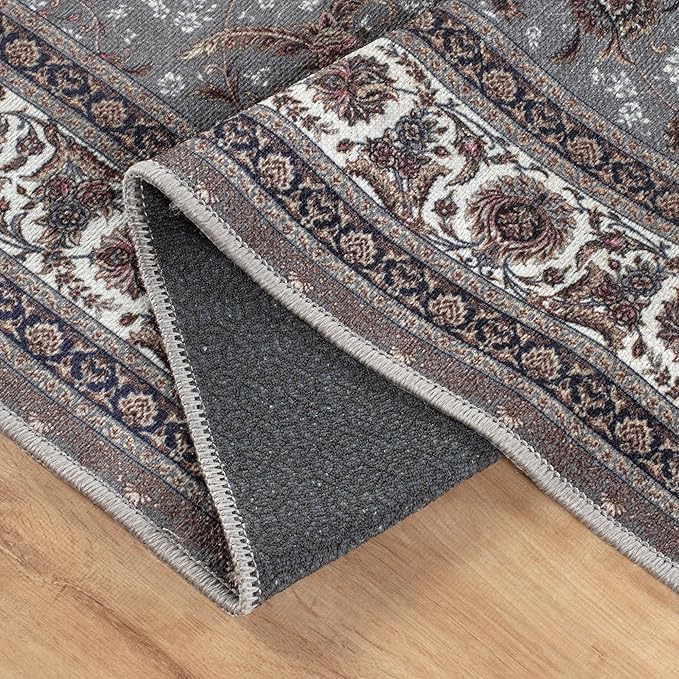 Bloom Rugs Washable Non-Slip 4' x 6' Rug - Slate Gray Traditional Oriental Area Rug for Living Room, Bedroom, Dining Room, and Kitchen - Exact Size: 4' x 6'