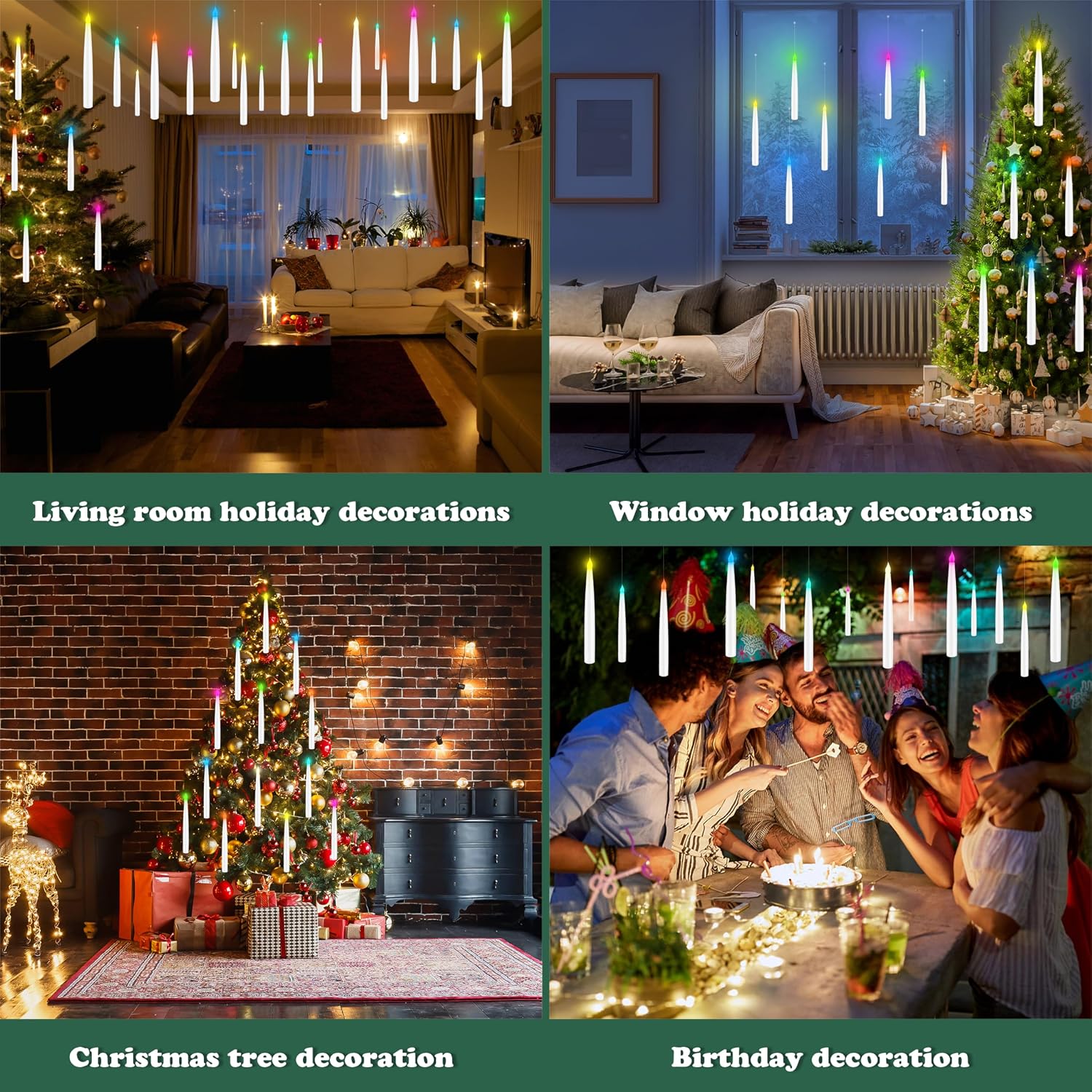 Color Changing Floating Candles with Magic Wand Remote, Holiday Decorations Magical Hanging Candles, 12Pcs Flameless Taper Candle with Multi-Color Battery Operated Window Candles for Party Theme Decor