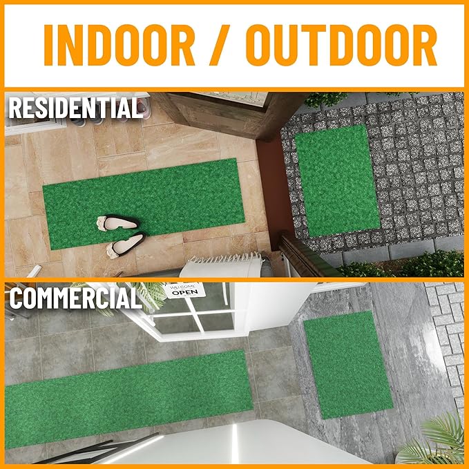 Ottomanson 2'7" x 14' Hallway Runner with Scraper Pile - Extra Durable Non-Slip Rug Mat for Indoor & Outdoor Use - Ideal for Kitchen, Entryway & Garage - High-Traffic Carpet, Green