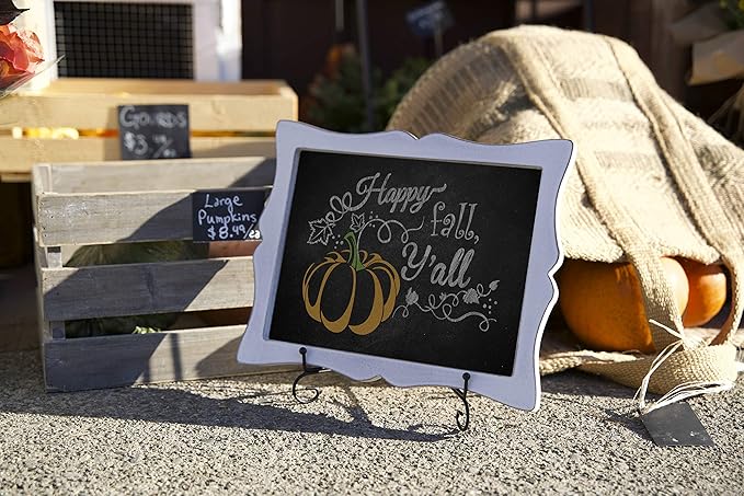 Tabletop Small Chalkboard Sign with Easel (11x13) + 8 Brilliant Liquid Chalk Markers | Hanging or Freestanding Framed Chalkboard with Hand Crafted Sweetheart Frame