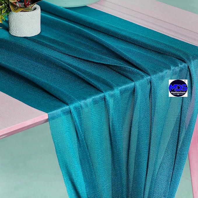 MDS 2 Pack 10ft Chiffon Table Runner 29 x 120 Inches Sheer Wedding Runner Romantic Rustic Table Runner for Wedding Decorations, Birthday Parties, Bridal Shower Party Arch Decor - Dark Teal