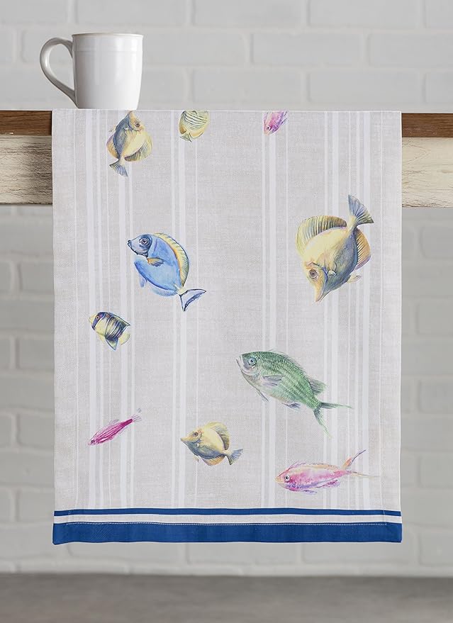 Maison d' Hermine Table Runner 100% Cotton Single Layer Table Runners 108 inches Long Decorative for Home Kitchen Dining Party Baby Shower Wedding Bridal Shower Spring Summer (Poisson, 14.50" x 108")