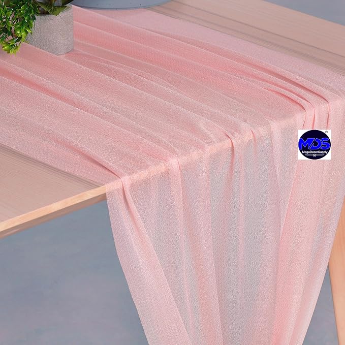 MDS 2 Pack 10ft Chiffon Table Runner 29 x 120 Inches Sheer Wedding Runner Romantic Rustic Table Runner for Wedding Decorations, Birthday Parties, Bridal Shower Party Arch Decor - Dusty Rose
