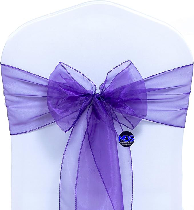 MDS Pack of 250 PCS Organza Chair Sashes Wider Dining Chair Bows Ribbon Tie Back for Wedding Party Birthday Bridal Shower Reception Event Banquet Home Chair Cover Decoration - Purple