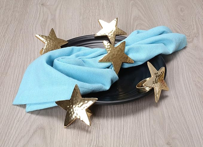 12 Pcs Lightweight Metal Napkin Rings - Gold Star Metal Holders for Elegant Table Decor, Parties, Weddings, Holidays, Everyday Dining - Metallic Adornment for Table Settings - CLEENTABLE