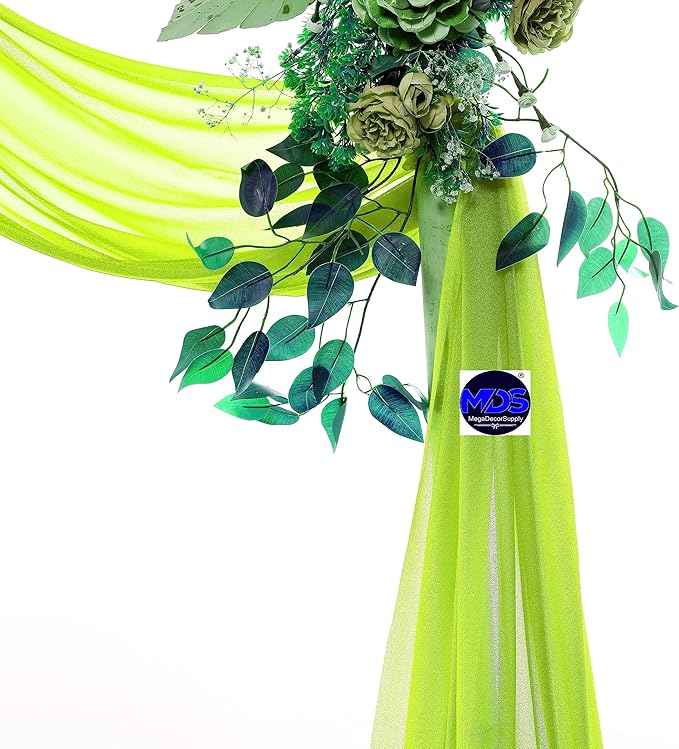 MDS Halloween Chiffon Draping Fabric - 2 Panel, 30" Wide x 100ft Long - Sheer Spooky Arbor & Canopy Drapery for Haunted House Backdrops, Party Ceilings, DIY Costumes & Themed Events - Parrot Green