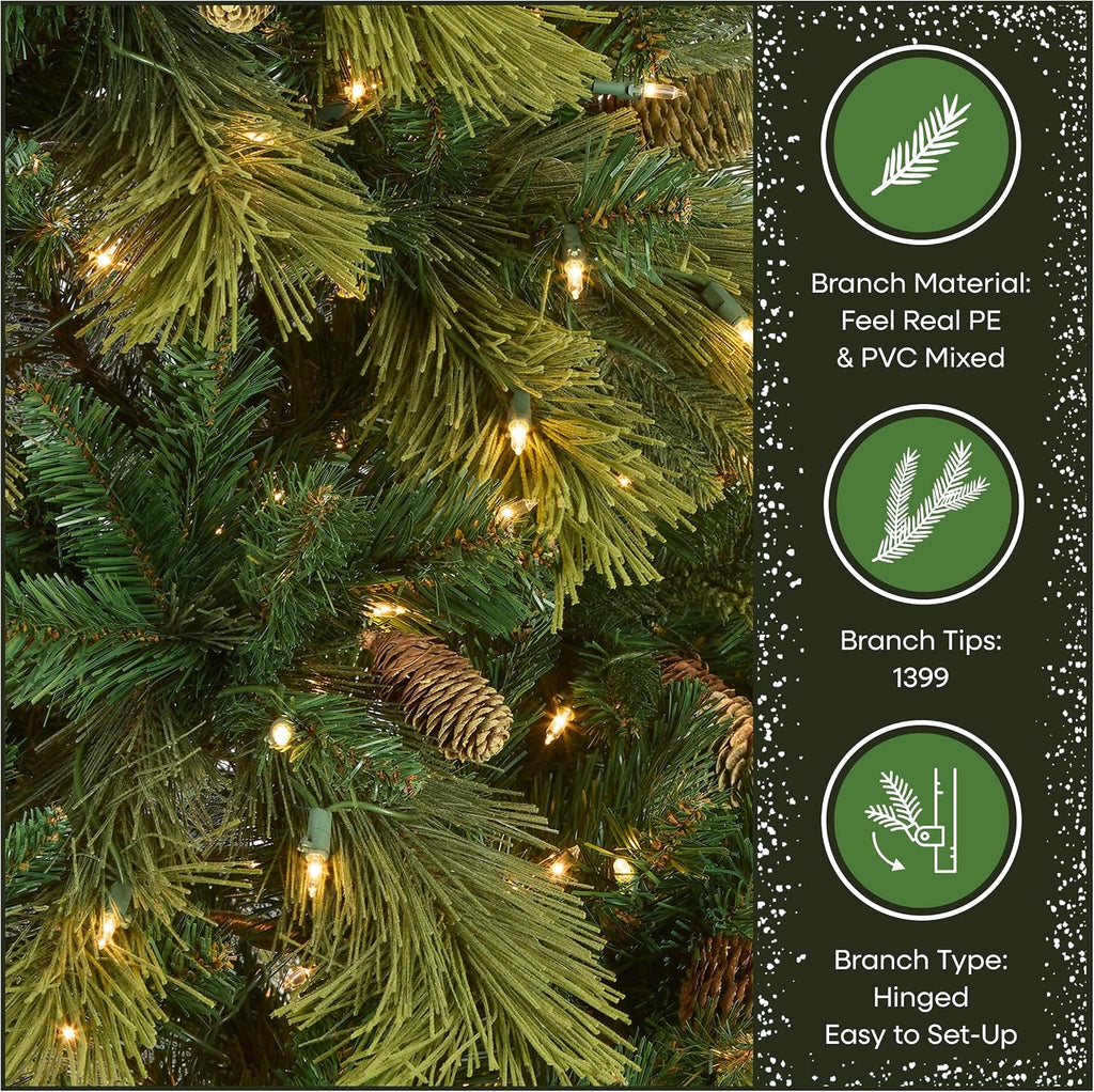 national tree company 7.5ft pre-lit carolina pine artificial, front angle view