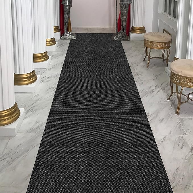 Ottomanson Commercial Scrape Rib Entry Mat – Heavy Duty Ribbed Floor Mat for High Traffic – Non Slip Rubber Back, Waterproof – Indoor Outdoor Use for Offices, Schools, Lobbies, 2'7" x 51', Black