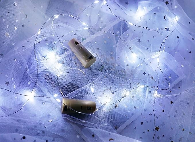 Wine Bottle Lights with Cork Switch, 15 LED 8 Pack Battery Operated Mini Fairy Copper Wire Cork String Lights for Party Wedding Christmas Festival Decoration (Cool White)